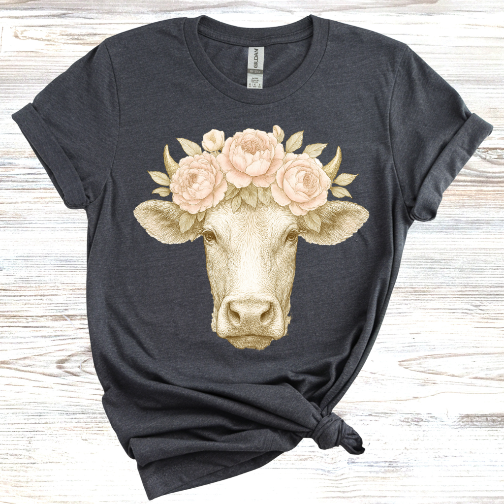 Floral Cow Graphic T-Shirt
