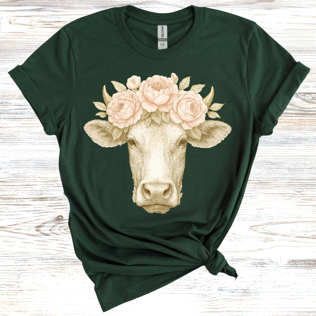 Floral Cow Graphic T-Shirt