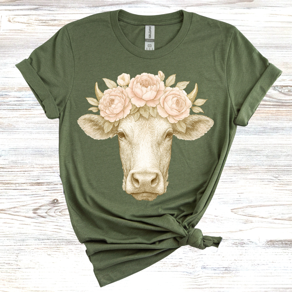 Floral Cow Graphic T-Shirt