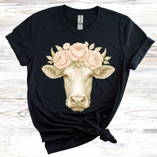 Floral Cow Graphic T-Shirt