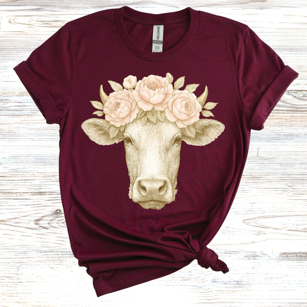 Floral Cow Graphic T-Shirt