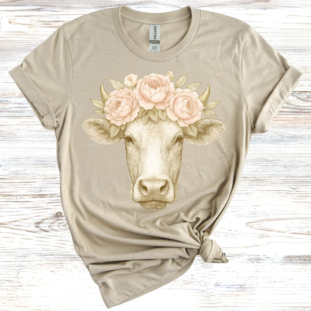 Floral Cow Graphic T-Shirt