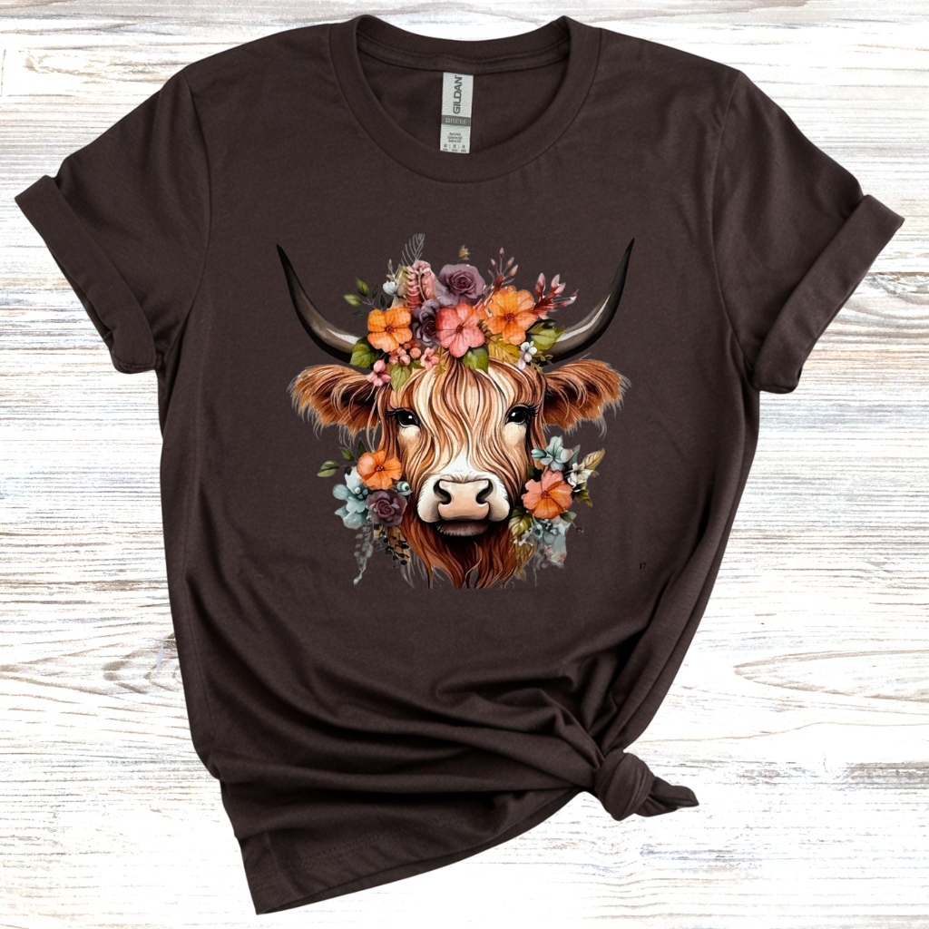 Floral Highland Cow T-Shirt