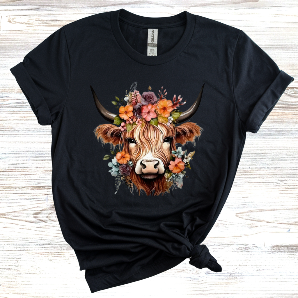 Floral Highland Cow T-Shirt