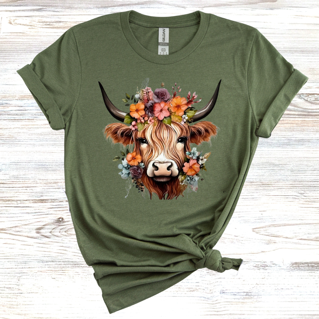 Floral Highland Cow T-Shirt