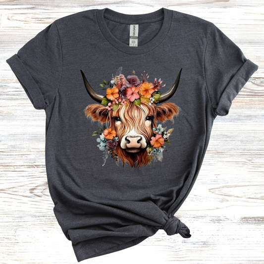 Floral Highland Cow T-Shirt
