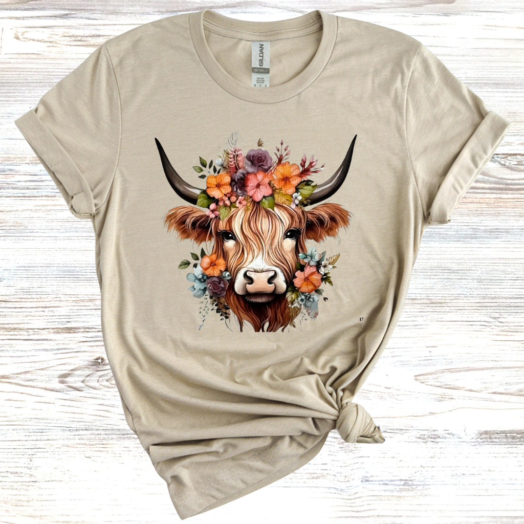 Floral Highland Cow T-Shirt