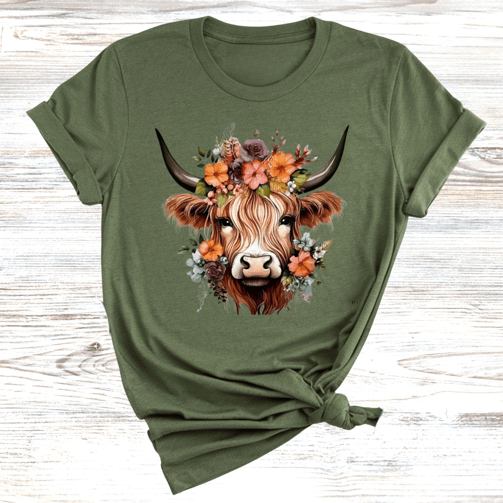 Floral Highland Cow T-Shirt