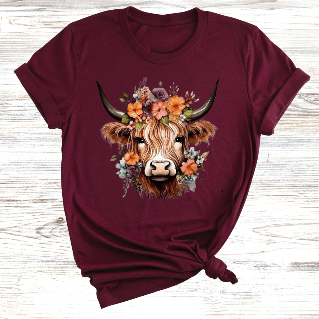 Floral Highland Cow T-Shirt