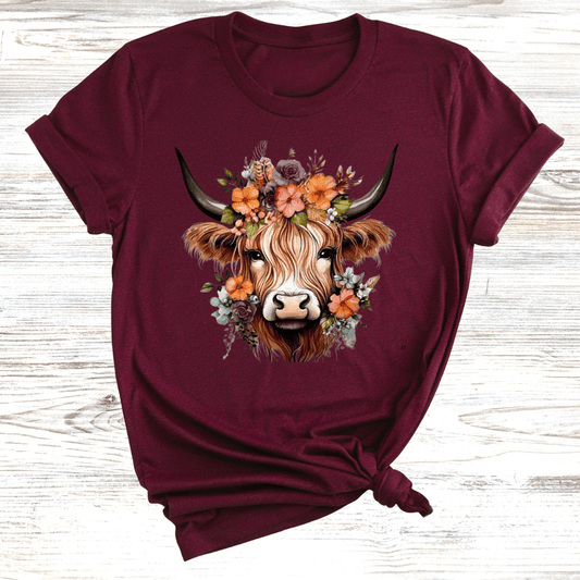 Floral Highland Cow T-Shirt