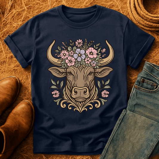 Floral Cow Head T-Shirt