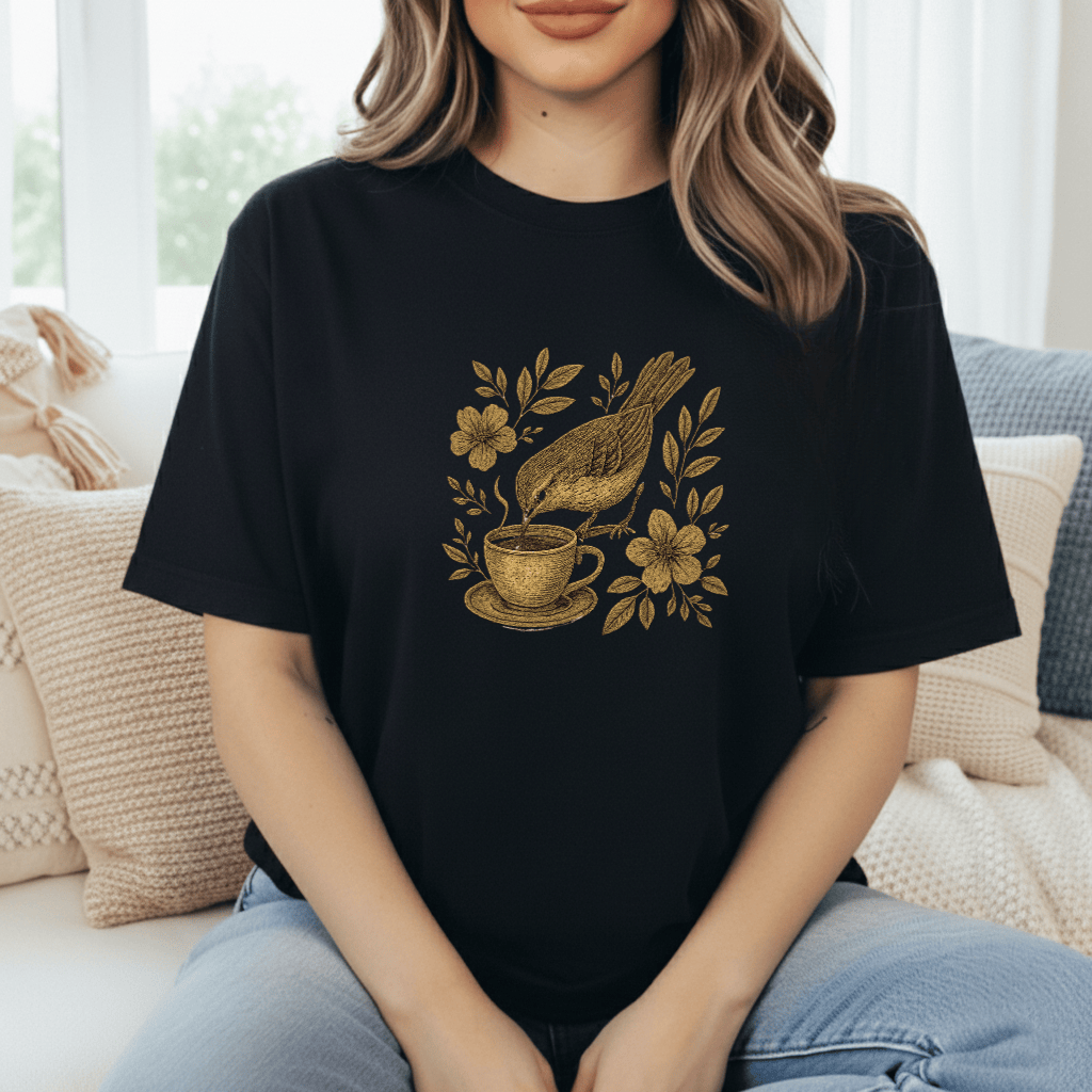 Floral Teacup Chickadee T-Shirt