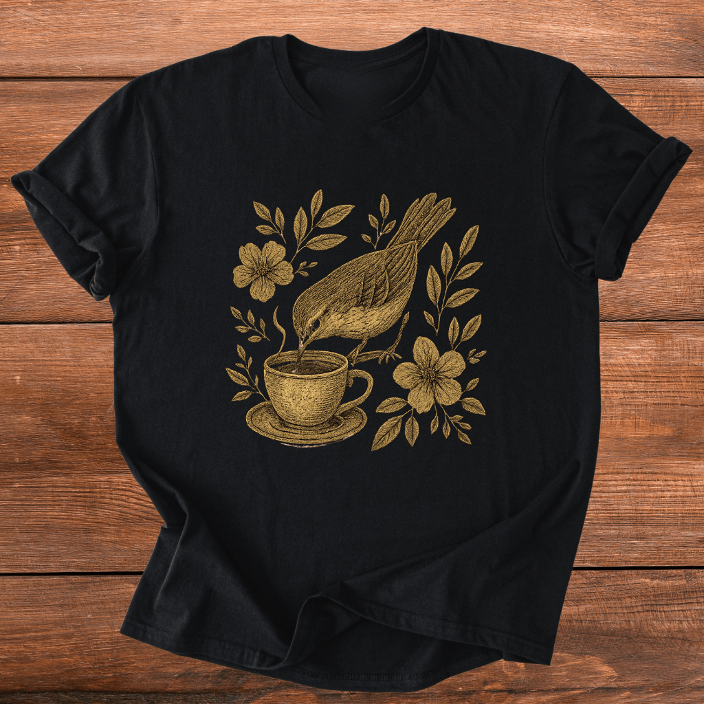 Floral Teacup Chickadee T-Shirt