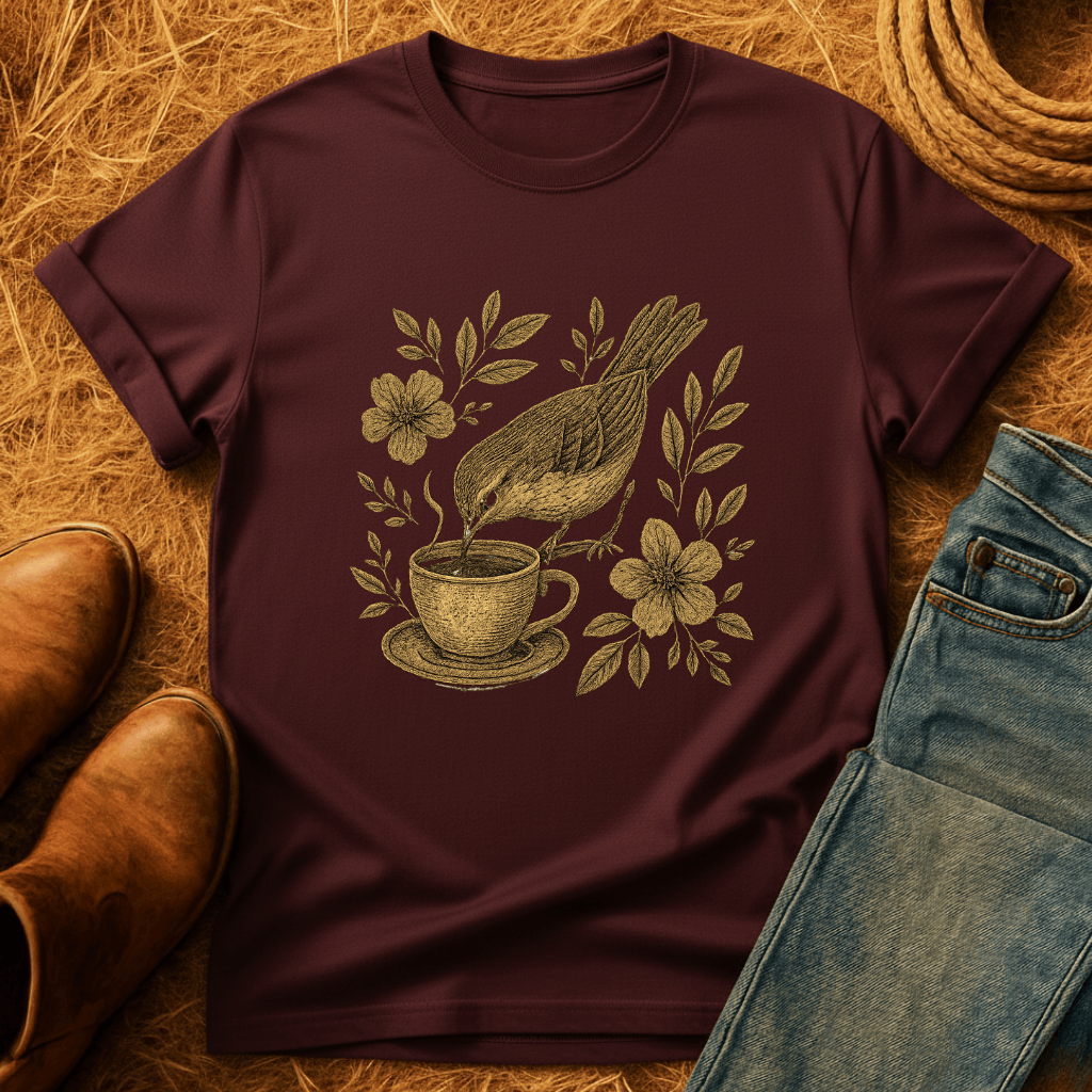 Floral Teacup Chickadee T-Shirt