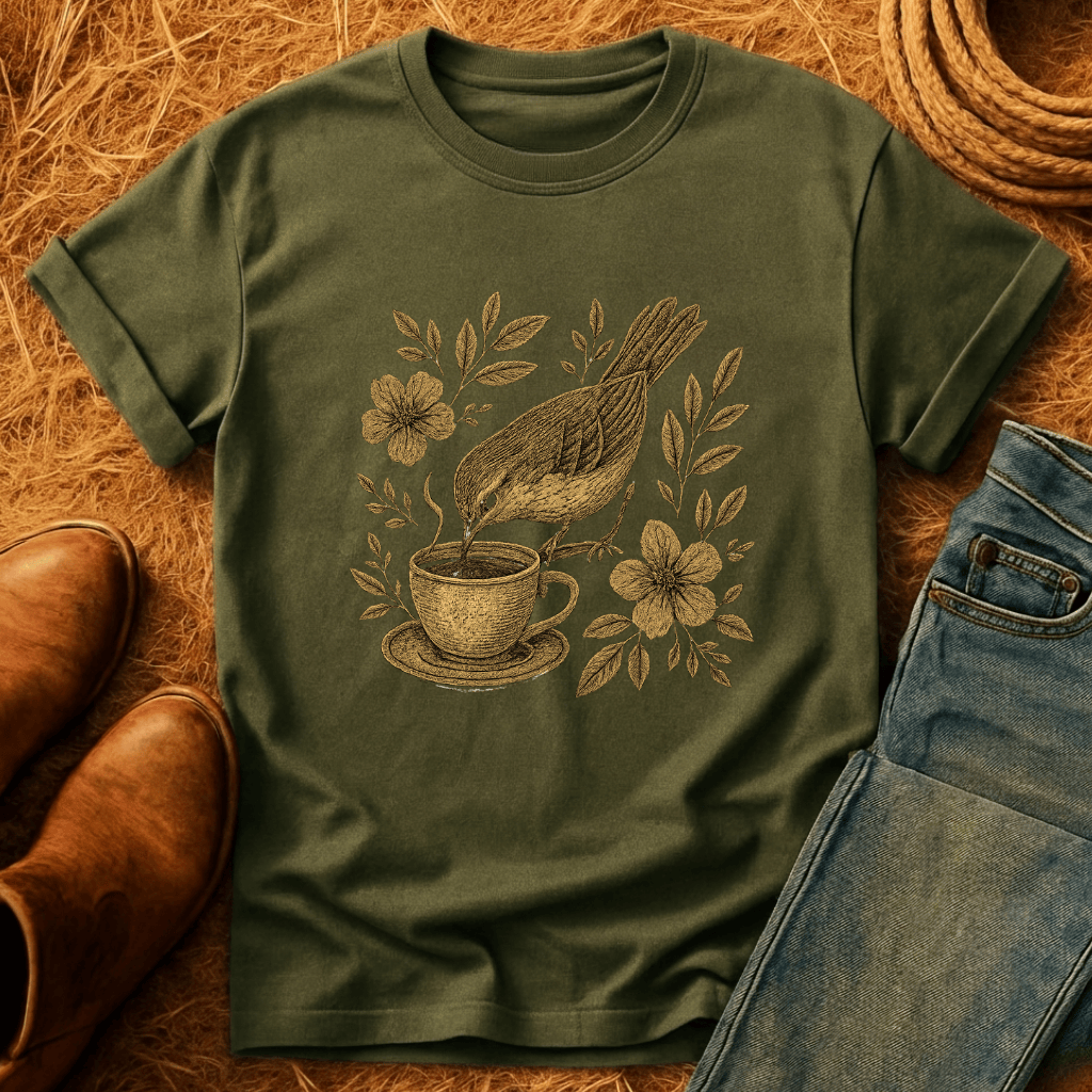 Floral Teacup Chickadee T-Shirt