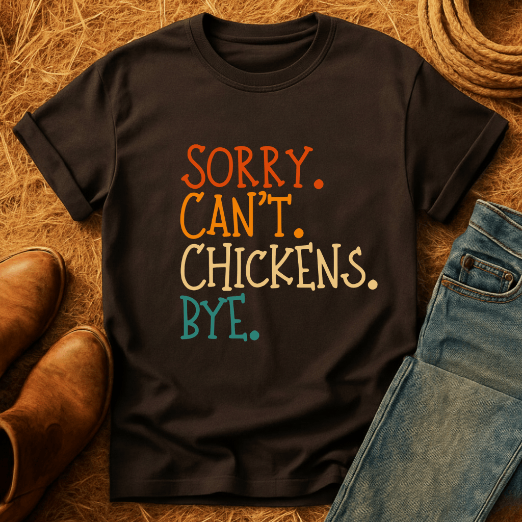 Sorry. Can't. Chickens. Bye. T-Shirt