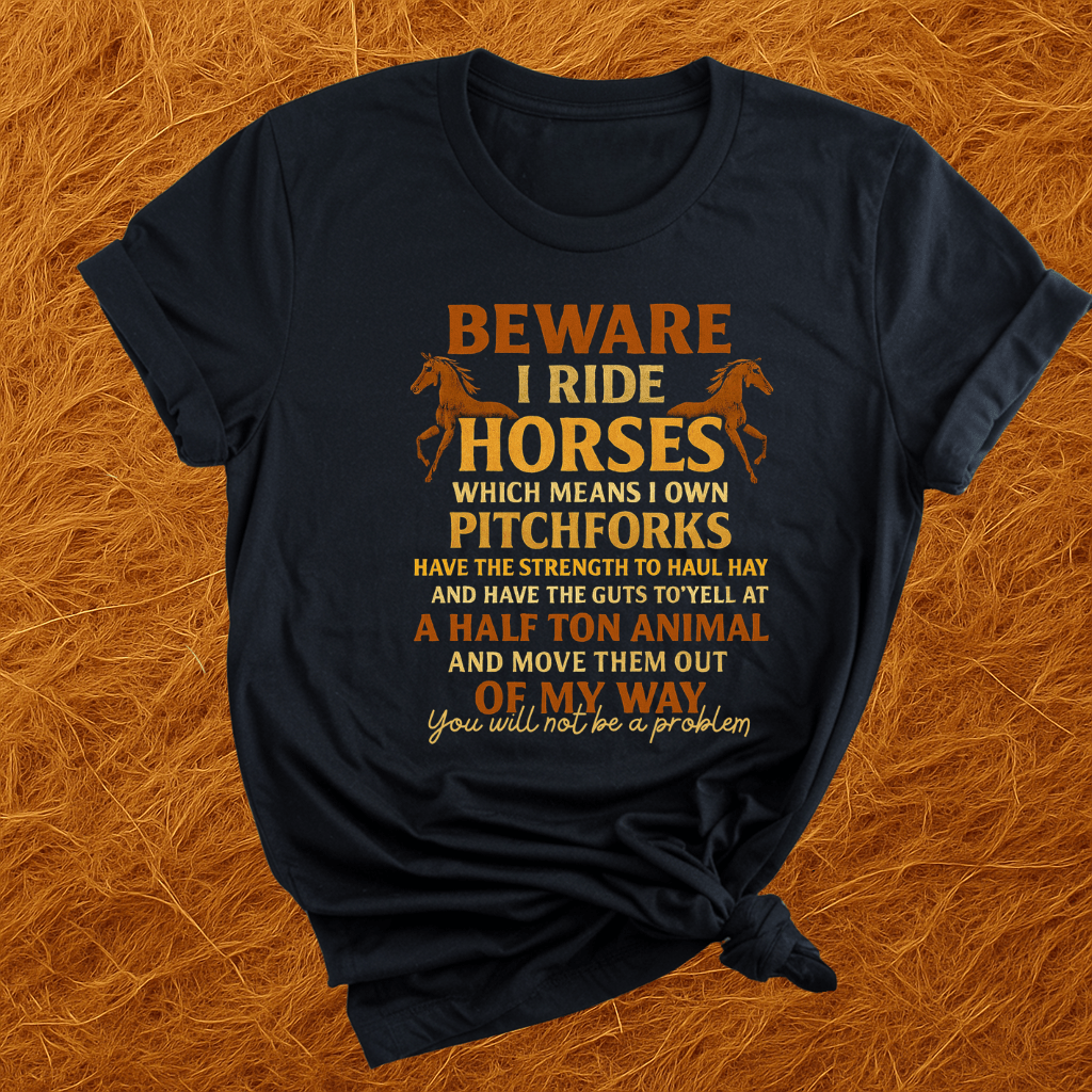 BEWARE. I Ride Horses T-Shirt