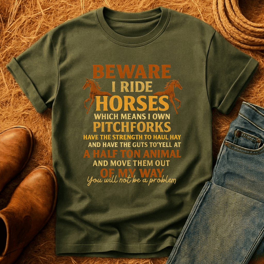 BEWARE. I Ride Horses T-Shirt