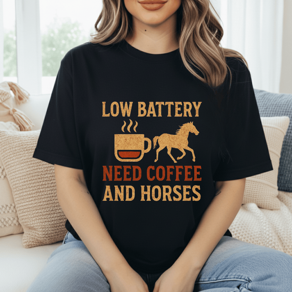 Horses And Coffee Battery T-Shirt