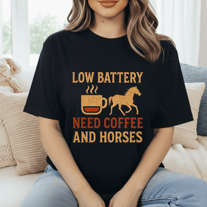Horses And Coffee Battery T-Shirt