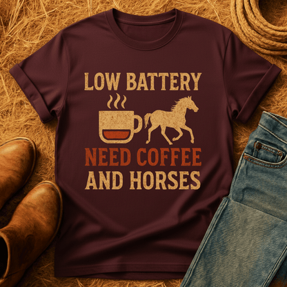 Horses And Coffee Battery T-Shirt