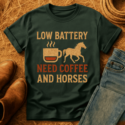 Horses And Coffee Battery T-Shirt