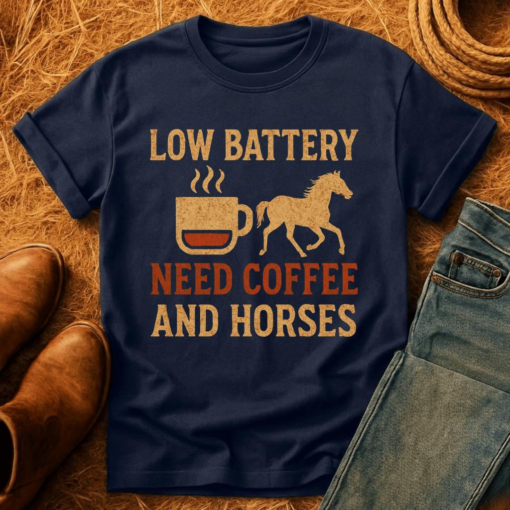 Horses And Coffee Battery T-Shirt
