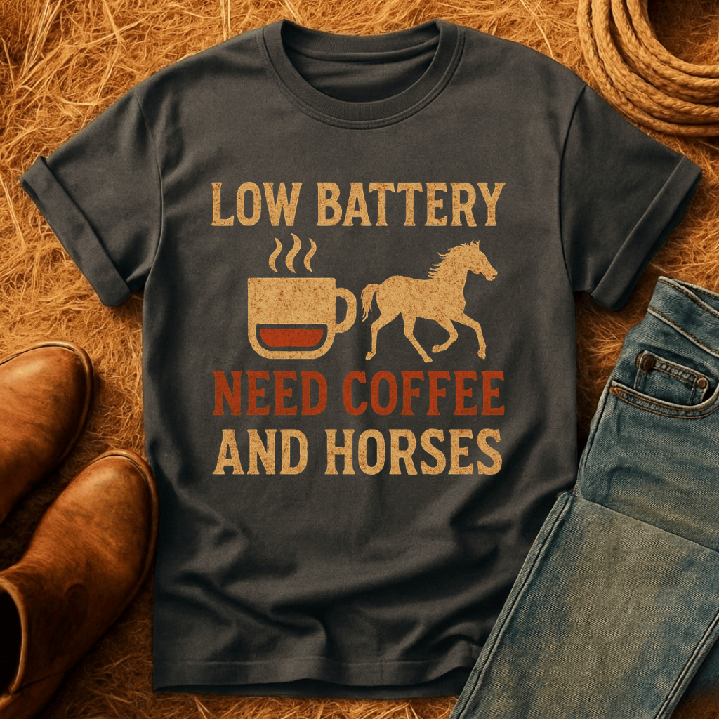 Horses And Coffee Battery T-Shirt