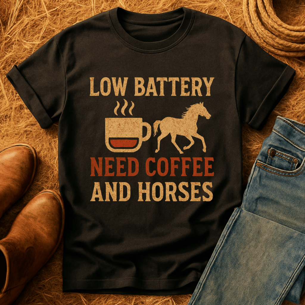 Horses And Coffee Battery T-Shirt
