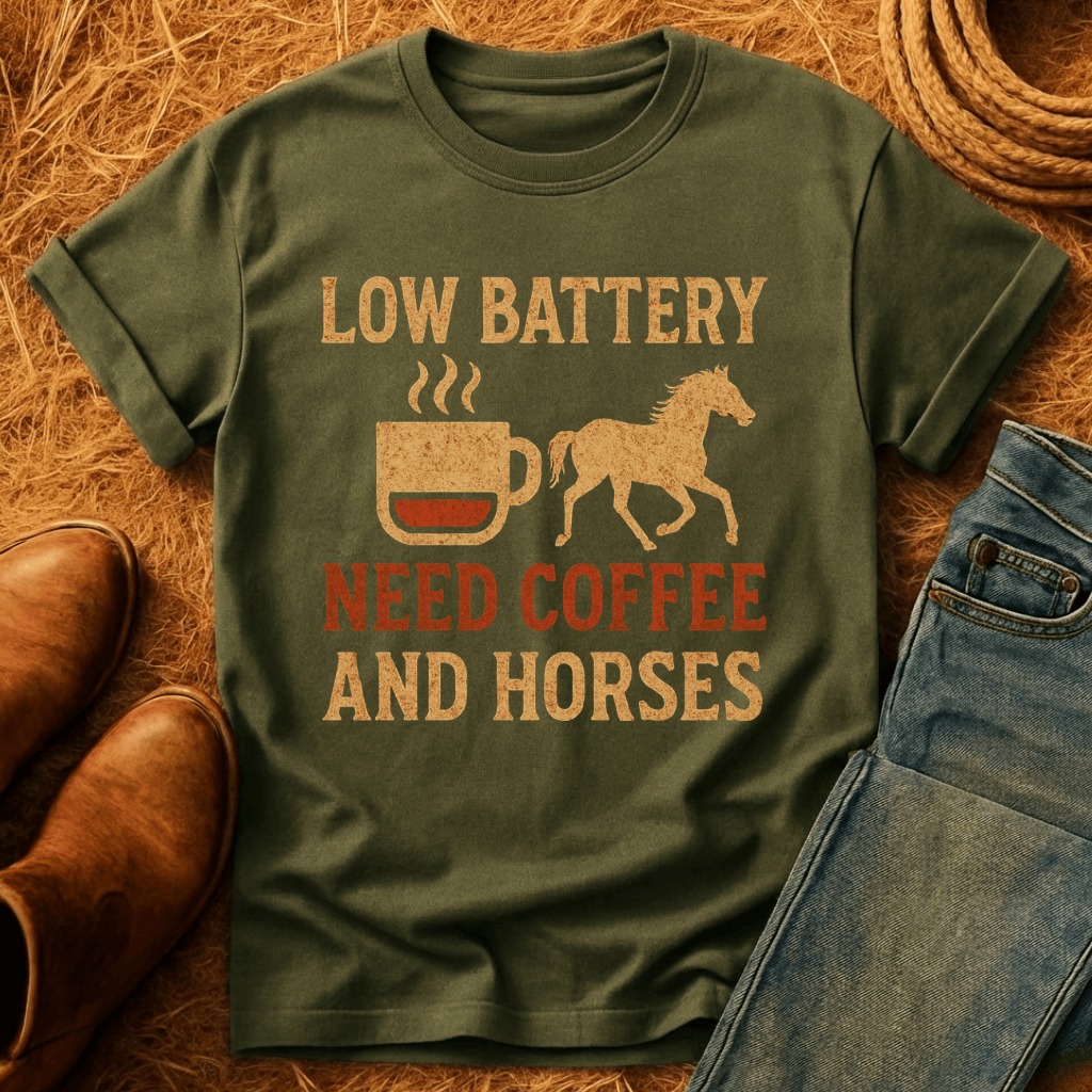 Horses And Coffee Battery T-Shirt