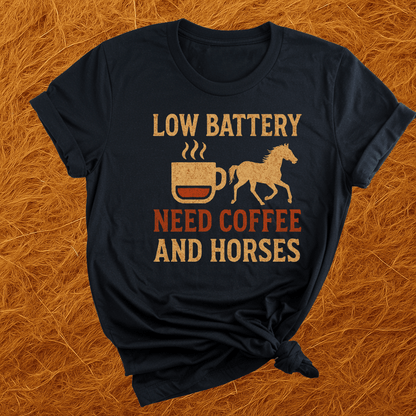 Horses And Coffee Battery T-Shirt